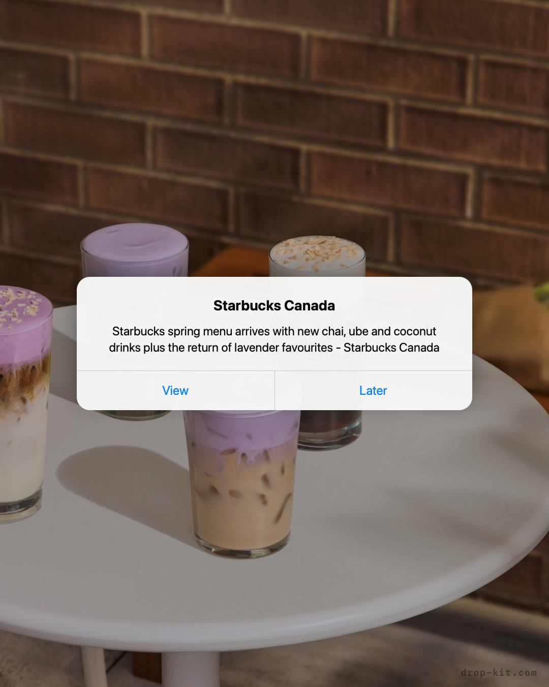iOS Notification style portrait post made with Drop Kit — Starbucks spring menu announcement over photo