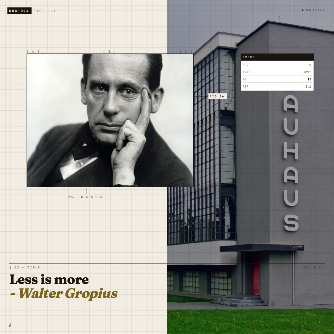 Schematic style Instagram post made with Drop Kit — Bauhaus quote 'Less is more' by Walter Gropius